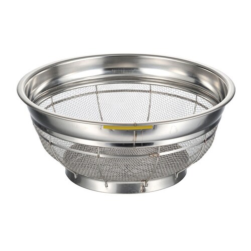 18−8浅型ザル荒目カラーバー付 35cm 黄