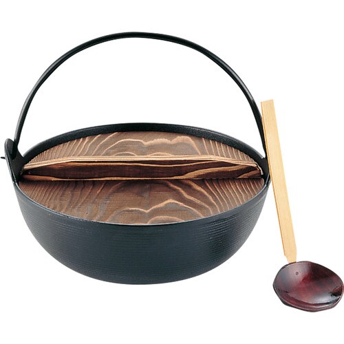 E−23 鉄田舎鍋ホーロー無黒着色 21cm杓子付