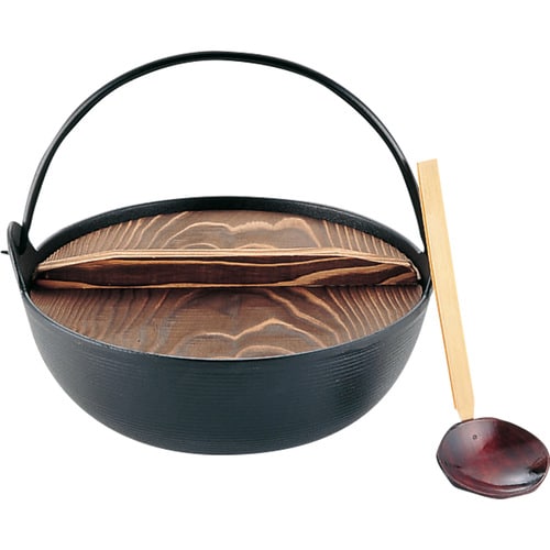 E−24 鉄田舎鍋ホーロー無黒着色 24cm杓子付