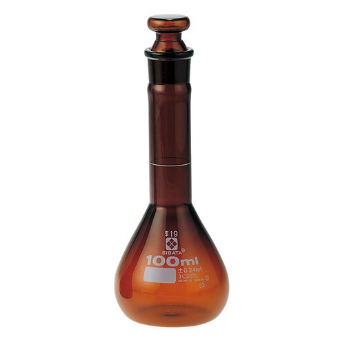 メスフラスコ 短形 茶 ガラス平栓付 100mL