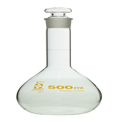 メスフラスコ 短形 白 ガラス平栓付 500mL