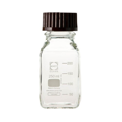 ねじ口角びん(メジュームびん)赤キャップ250mL