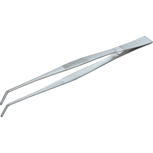 ステンレス製ピンセット300mm曲ギザ付