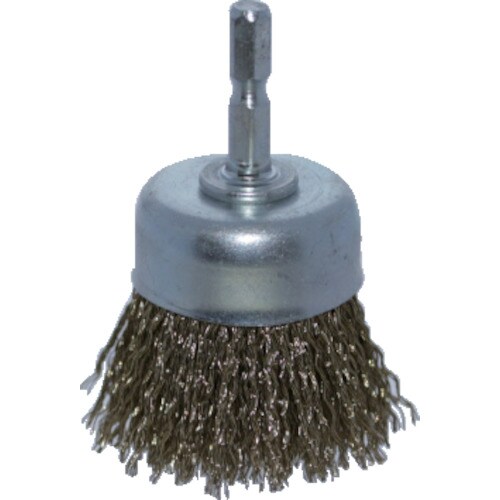 軸付カップブラシΦ50X軸6.35真鍮メッキ鋼線