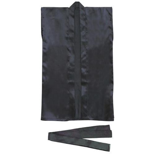 サテンロングハッピ 黒 S(ハチマキ付)