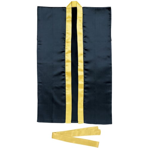 サテンロングハッピ黒(襟金)S ハチマキ金付