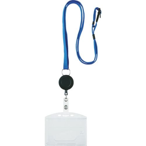 ストラップ付リールクリップ名札ハード2枚収納青