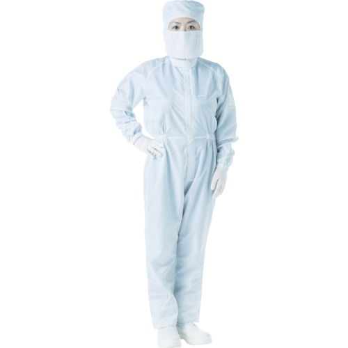 制電糸グリッド仕様フード付つなぎ服ホワイト3L