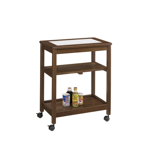 可動棚付き 天板タイル ワゴン ダークブラウン