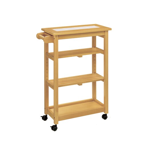 可動棚2枚付き 天板タイル ワゴン ライトブラウン