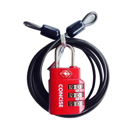 ダイヤルロック 3桁 ワイヤー付 レッド×2
