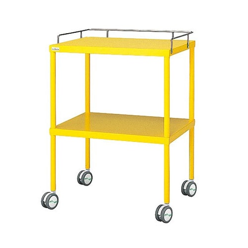 カラフル回診車 手摺付 イエロー 616×450