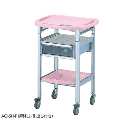 パソコン処置カート 昇降式(引出し付き) ピンク