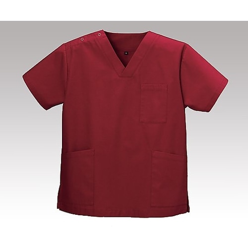 スクラブ右肩ドットボタン留め・両脇スリット深赤LL