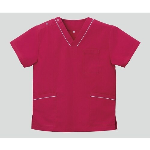 スクラブ右肩ドットボタン留め・両脇スリット 赤LL