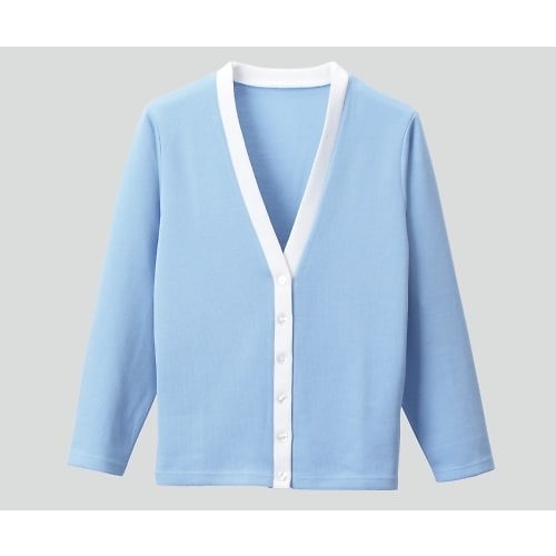 カーディガン(Vネック) L サックス×ホワイト