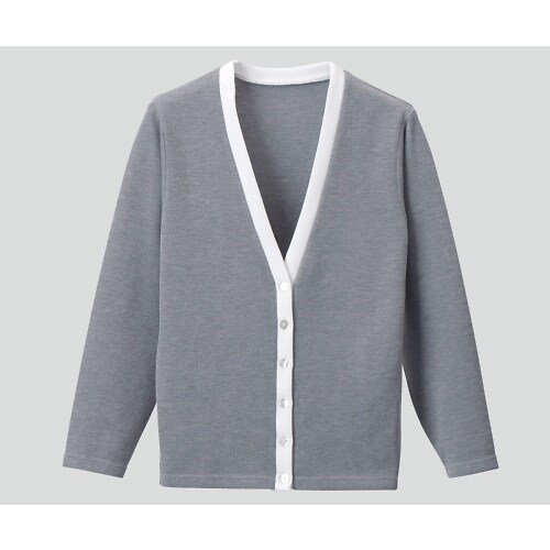 カーディガン(Vネック) LL グレー×ホワイト