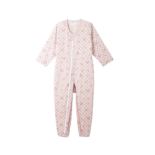 介護寝巻き(フルオープン型) リーフピンク L