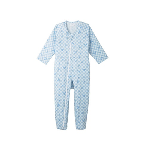 介護寝巻き(フルオープン型) リーフブルー LL