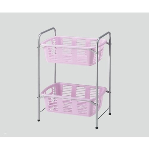 脱衣カゴワゴン・ラック2段式 Lピンク C無