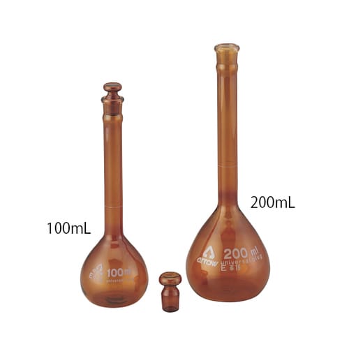 透明摺りメスフラスコ(硬質ガラス製) 茶 10mL