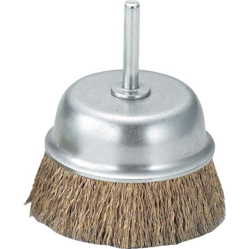 軸付カップブラシ φ75X軸6 真鍮メッキ鋼線