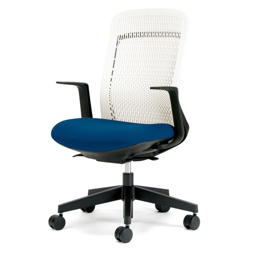 トライ樹脂脚ハイバック白シェルL肘ブルー