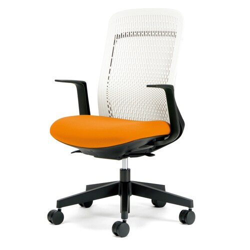 トライ樹脂脚ハイバック白シェルL肘オレンジ