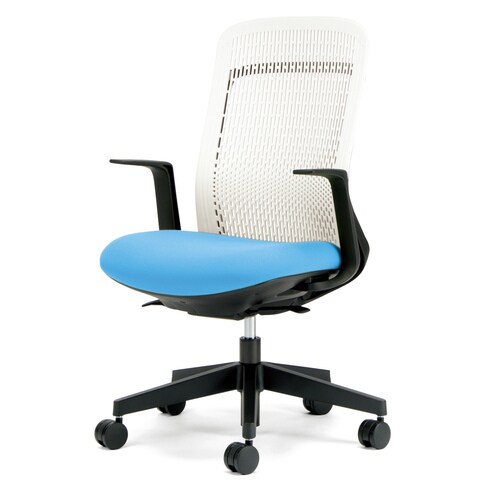 トライ樹脂脚ハイバック白シェルL肘スカイブルー