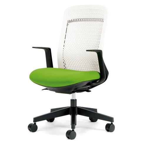 トライ樹脂脚ハイバック白シェルL肘イエローグリーン