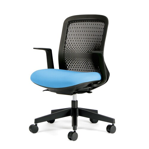 トライ樹脂脚ローバック黒シェルL肘スカイブルー