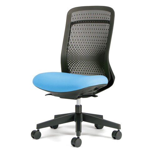 トライ樹脂脚ハイバック黒シェル肘無スカイブルー