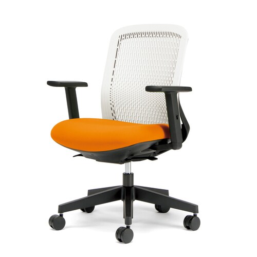 トライ樹脂脚ローバック白シェル可動肘オレンジ