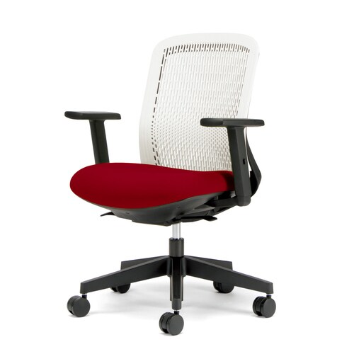 トライ樹脂脚ローバック白シェル可動肘レッド