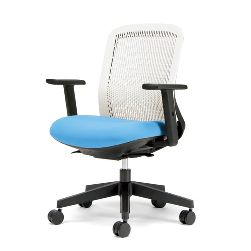 トライ樹脂脚ローバック白シェル可動肘スカイブルー