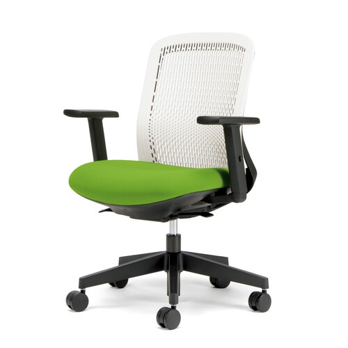 トライ樹脂脚ローバック白シェル可動肘イエログリーン