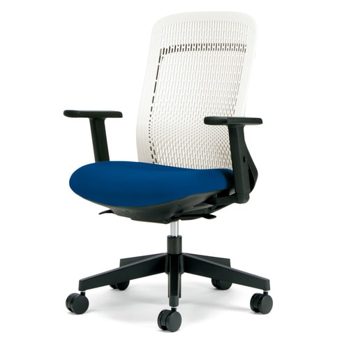 トライ樹脂脚ハイバック白シェル可動肘ブルー