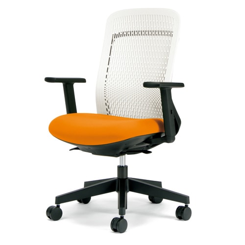 トライ樹脂脚ハイバック白シェル可動肘オレンジ