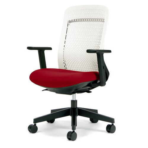 トライ樹脂脚ハイバック白シェル可動肘レッド