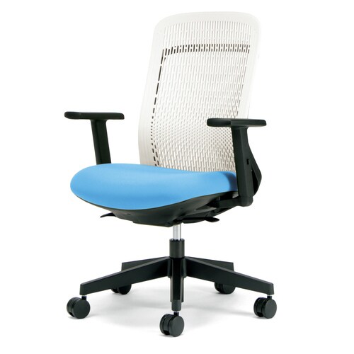 トライ樹脂脚ハイバック白シェル可動肘スカイブルー