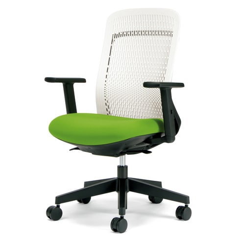 トライ樹脂脚ハイバック白シェル可動肘イエログリーン