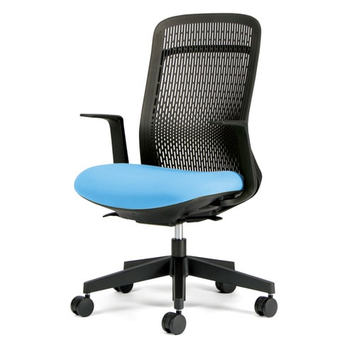 トライ樹脂脚ハイバック黒シェルL肘スカイブルー