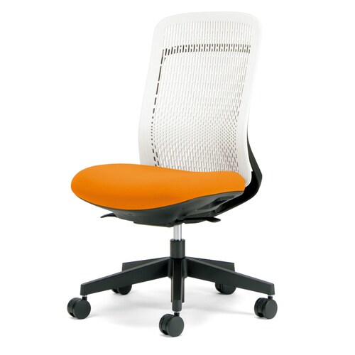 トライ樹脂脚ハイバック白シェル肘無オレンジ