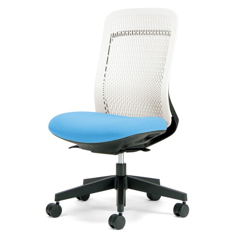 トライ樹脂脚ハイバック白シェル肘無スカイブルー