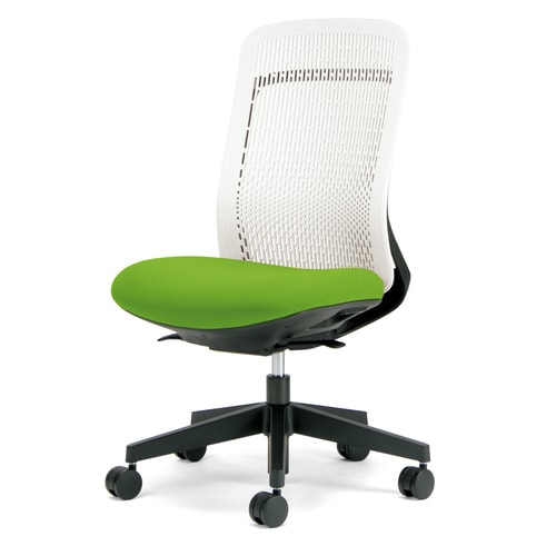 トライ樹脂脚ハイバック白シェル肘無イエローグリーン