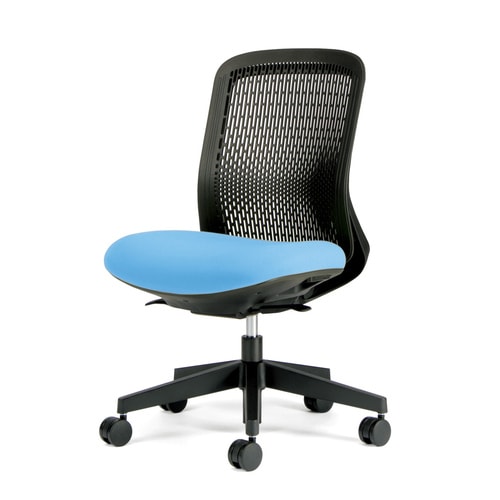 トライ樹脂脚ローバック黒シェル肘無スカイブルー