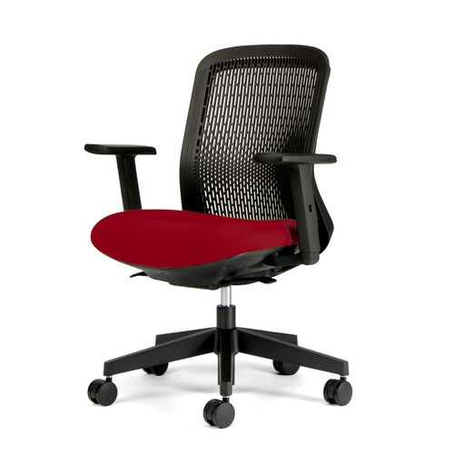 トライ樹脂脚ローバック黒シェル可動肘レッド