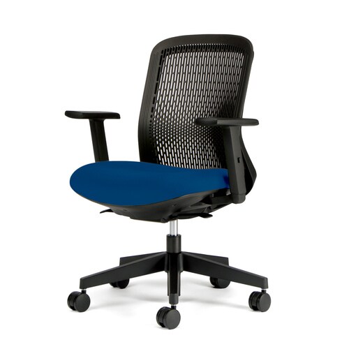 トライ樹脂脚ローバック黒シェル可動肘ブルー