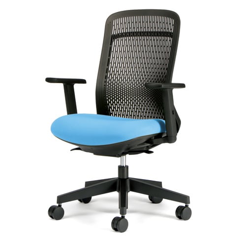 トライ樹脂脚ハイバック黒シェル可動肘スカイブルー