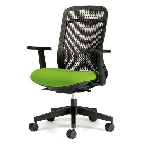 トライ樹脂脚ハイバック黒シェル可動肘イエログリーン